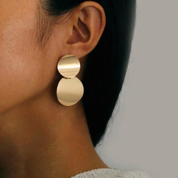 Gold Double Circle Earrings - Picture 2 of 2
